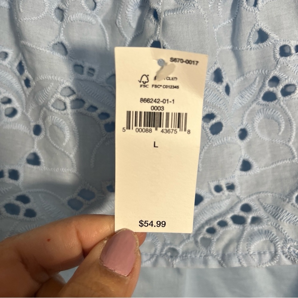 NWT Banana Republic Sky Blue Eyelet Blouse Sz Large Boho Feminine Beach - Picture 4 of 12